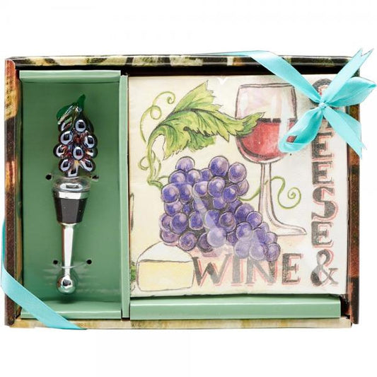 Grapes - Wine Markers, Napkins & Wine Stopper Gift Set